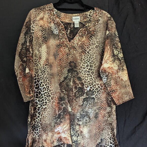 Chico's leopard print sheer tunic size 1 - Picture 1 of 5